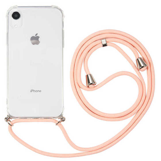 Apple iPhone XR 6.1 Kılıf Kamera Çıkıntılı Airbag Tasarım Askılı Şeffaf Silikon