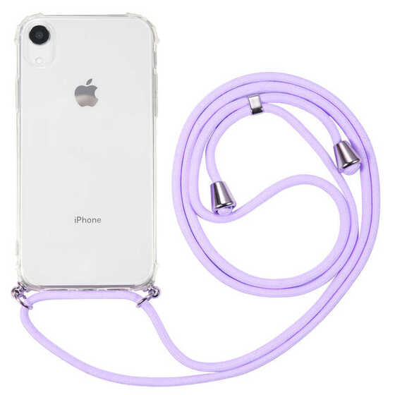 Apple iPhone XR 6.1 Kılıf Kamera Çıkıntılı Airbag Tasarım Askılı Şeffaf Silikon