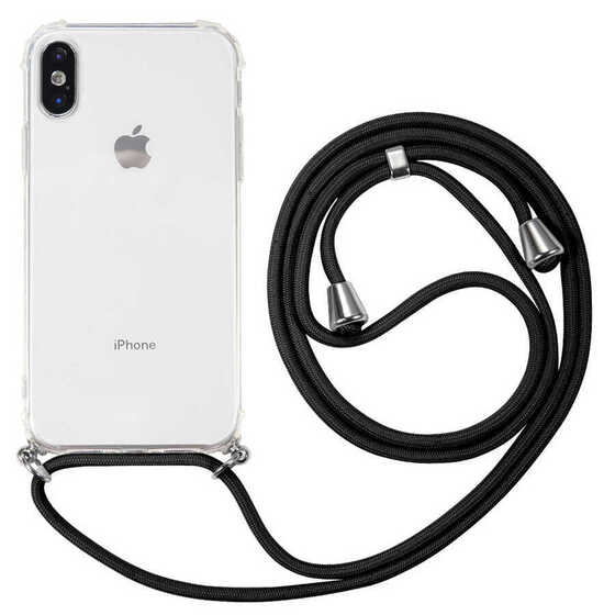 Apple iPhone XS 5.8 Kılıf Kamera Çıkıntılı Airbag Tasarım Askılı Şeffaf Silikon