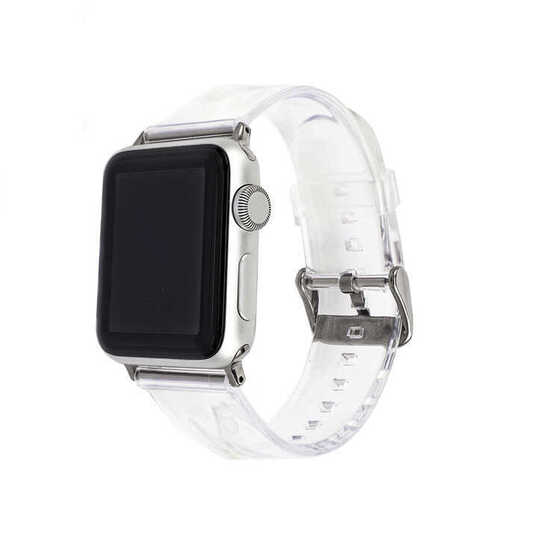 ​​​Apple Watch 38mm KRD-13 Şeffaf Silikon Metal Toka Kademeli Kordon