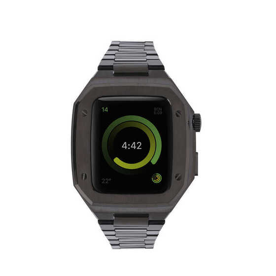 Apple Watch 44mm Uyumlu Metal Çerçeve Bakla Tasarım Kasa ve Kordon