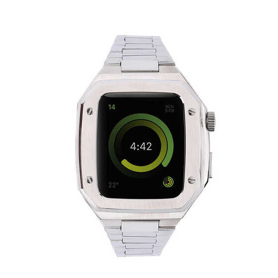Apple Watch 44mm Uyumlu Metal Çerçeve Bakla Tasarım Kasa ve Kordon