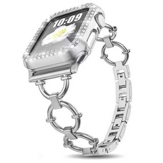 ​​​Apple Watch 7 41mm KRD-56 Metal Taşlı Gövde Koruma Halka Tasarım Kordon