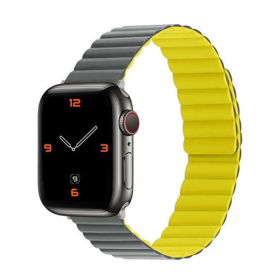 ​​​Apple Watch 7 45mm Uyumlu KRD-52 Çift Renk Dizayn Mıknatıslı Kordon