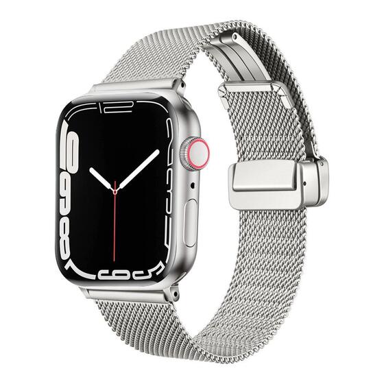 Apple Watch 7 45mm Uyumlu KRD-85 Metal Otomatik Mekanizmalı Klips Kordon