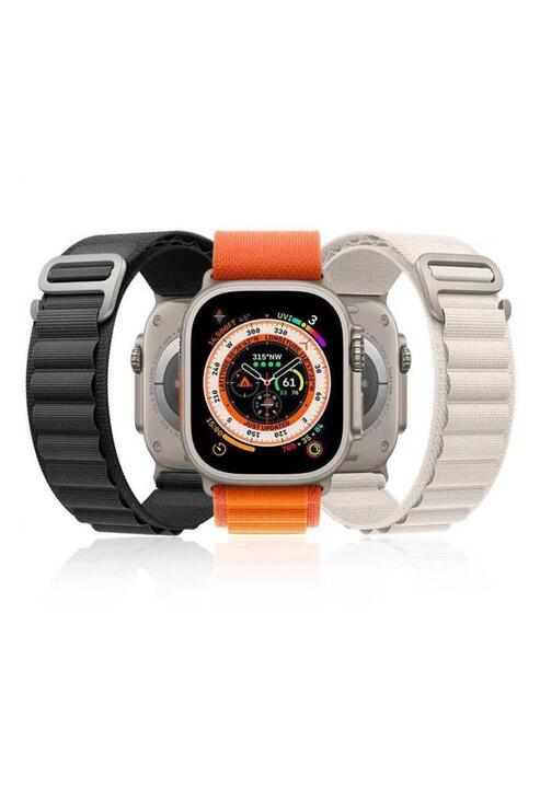 Apple Watch Ultra 49mm Renkli ​​​​KRD-74 Hasır Tokalı Kordon