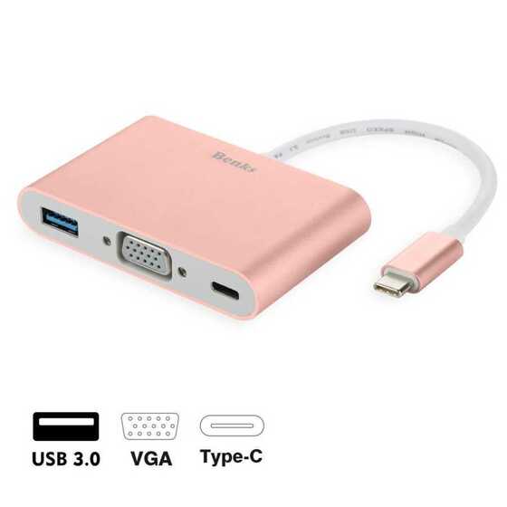 Benks U20 Type-C Çoğaltıcı 3 in 1 (USB 3.0 + VGA + Type-C) Dönüştürücü Adaptör