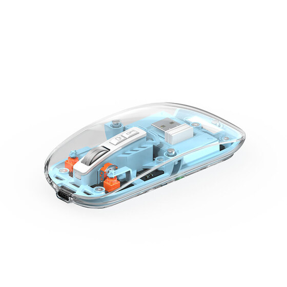 Bluetooth Kablosuz Mouse Wiwu WM105 Crystal RGB Led Işıklandırmalı Şeffaf Tasarım 2400 Dpi Mavi