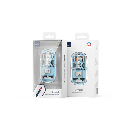 Bluetooth Kablosuz Mouse Wiwu WM105 Crystal RGB Led Işıklandırmalı Şeffaf Tasarım 2400 Dpi Mavi