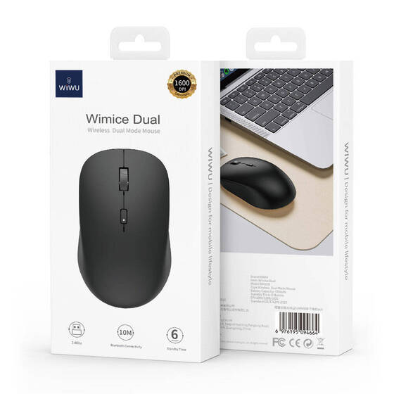 Bluetooth ve Wireless Dual Mod Kablosuz Mouse Wiwu WM108 Wimice 1600 DPI Siyah