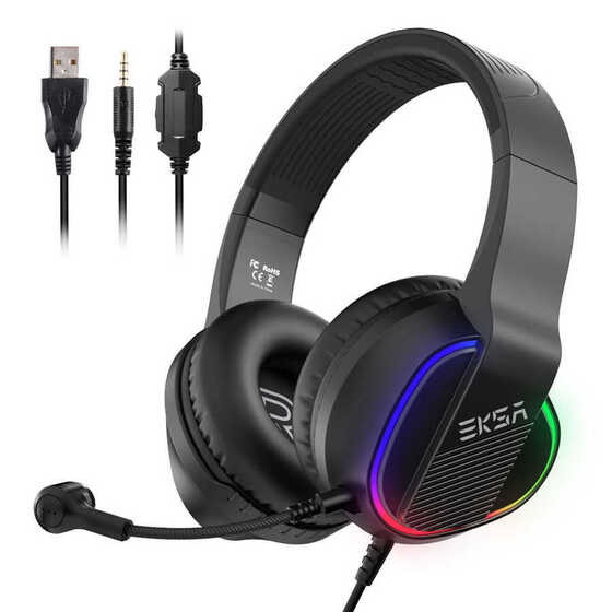 Eksa E400 Gaming Kulaklık Oyuncu Kulaklığı 3D Surround RGB Led 3.5 mm & Çıkarılabilir Mikrofon