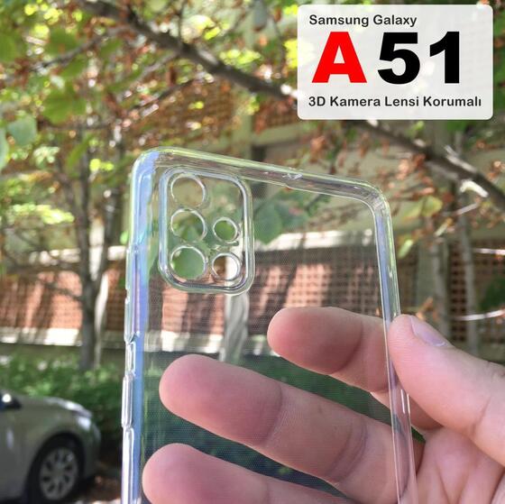 Galaxy A51 3D Max. Kamera Korumalı İnce Esnek Şeffaf Kılıf