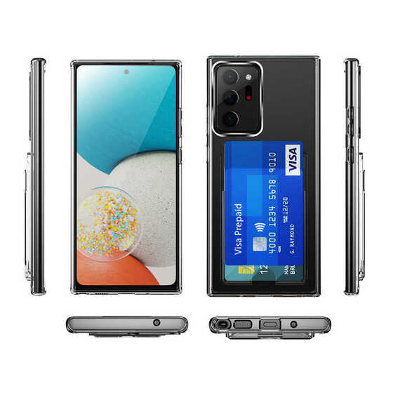 Galaxy Note 20 Ultra Kılıf Kartlıklı Tasarım Lüx Sert Şeffaf Silikon