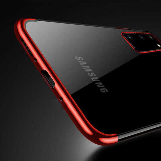 Galaxy S20 Köşeleri Renkli Kamera Korumalı Şeffaf Silikon Kılıf