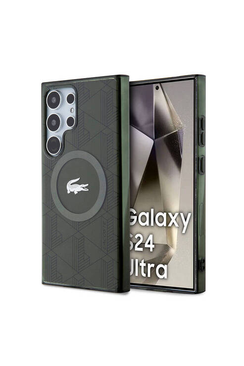 Galaxy S24 Ultra Kılıf Lacoste Lisanslı Magsafe Özellikli  Timsah Logolu Blend Monogram Haki