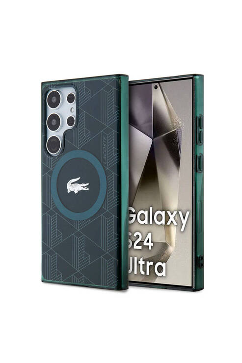 Galaxy S24 Ultra Kılıf Lacoste Lisanslı Magsafe Özellikli  Timsah Logolu Blend Monogram Koyu Yeşil