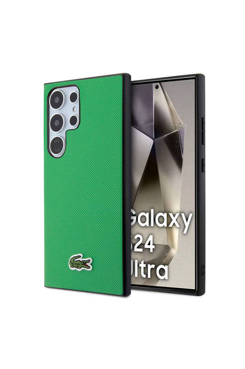 Galaxy S24 Ultra Kılıf Lacoste Lisanslı PU Pike Desenli Arka Yüzey İkonik Timsah Dokuma Logolu Yeşil