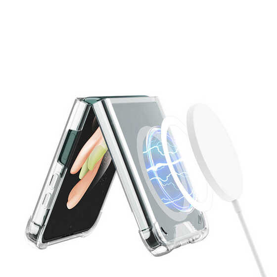 Galaxy Z Flip 3 Kılıf Wireless Şarj Özellikli Airbagli Kıpta Anti Shock Magsafe Kapak