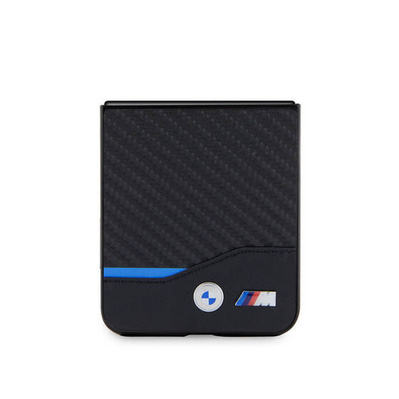 Galaxy Z Flip 5 Kılıf BMW Orjinal Lisanslı M Logolu PU Karbon Kapak Siyah