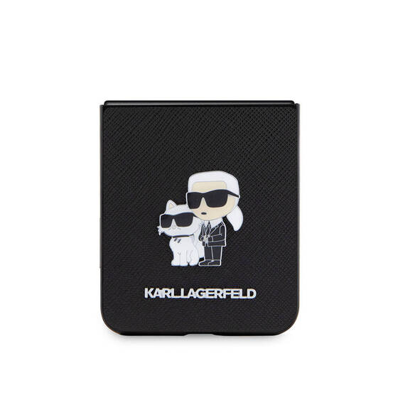Galaxy Z Flip 5 Kılıf Karl Lagerfeld Orjinal Lisanslı K&C Metal Logolu Saffiano Kapak Siyah