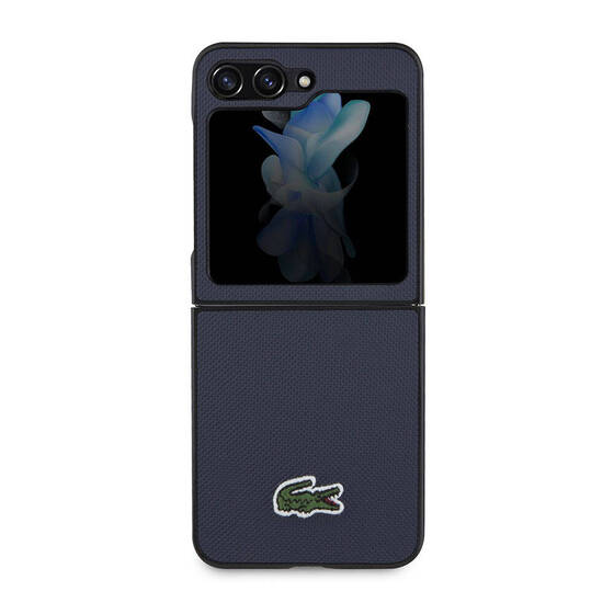 Galaxy Z Flip 5 Kılıf Lacoste Orjinal Lisanslı PU Pike Desenli Yüzey İkonik Timsah Logolu Lacivert