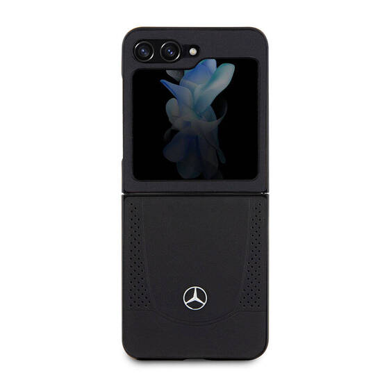 Galaxy Z Flip 5 Kılıf Mercedes Benz Orjinal Lisanslı Metal Yıldız Logolu Urban Deri Kapak Siyah