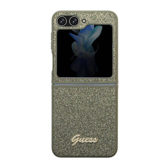 Galaxy Z Flip 5 Uyumlu Kılıf Guess Orjinal Lisanslı Yazı Logolu Glitter Flakes Kapak Haki