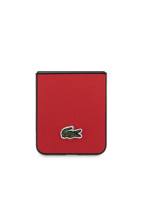 Galaxy Z Flip 5 Uyumlu Kılıf Lacoste Lisanslı PU Pike Desenli İkonik Timsah Logolu Kırmızı