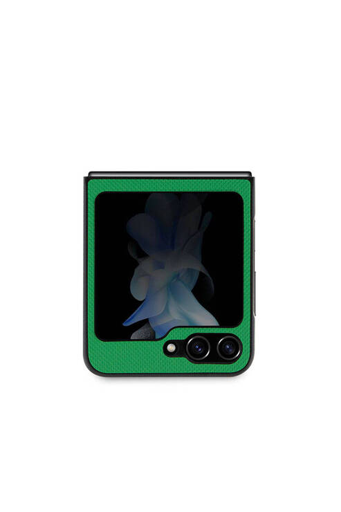 Galaxy Z Flip 5 Uyumlu Kılıf Lacoste Lisanslı PU Pike Desenli İkonik Timsah Logolu Yeşil