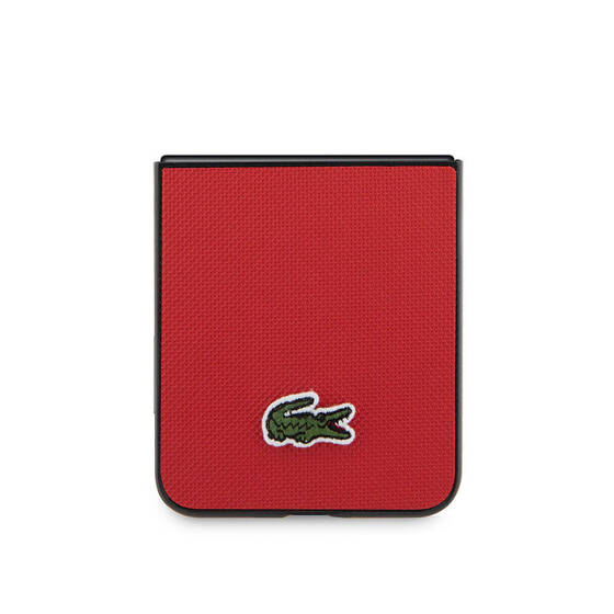 Galaxy Z Flip 5 Uyumlu Kılıf Lacoste Orjinal Lisanslı PU Pike Desenli İkonik Timsah Logolu Kırmızı