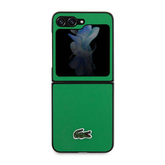 Galaxy Z Flip 5 Uyumlu Kılıf Lacoste Orjinal Lisanslı PU Pike Desenli İkonik Timsah Logolu Yeşil