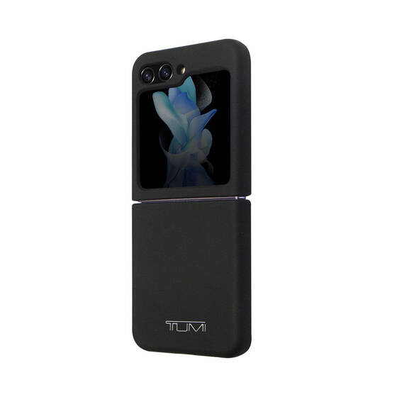 Galaxy Z Flip 5 Uyumlu Kılıf TUMI Liquid Silikon Metal Logo Dizayn Orjinal Lisanslı Kapak Siyah