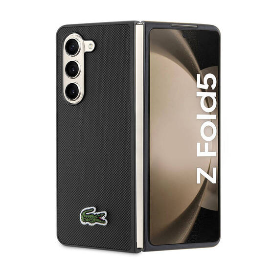 Galaxy Z Fold 5 Kılıf Lacoste Orjinal Lisanslı PU Pike Desenli Yüzey İkonik Timsah Logolu Siyah