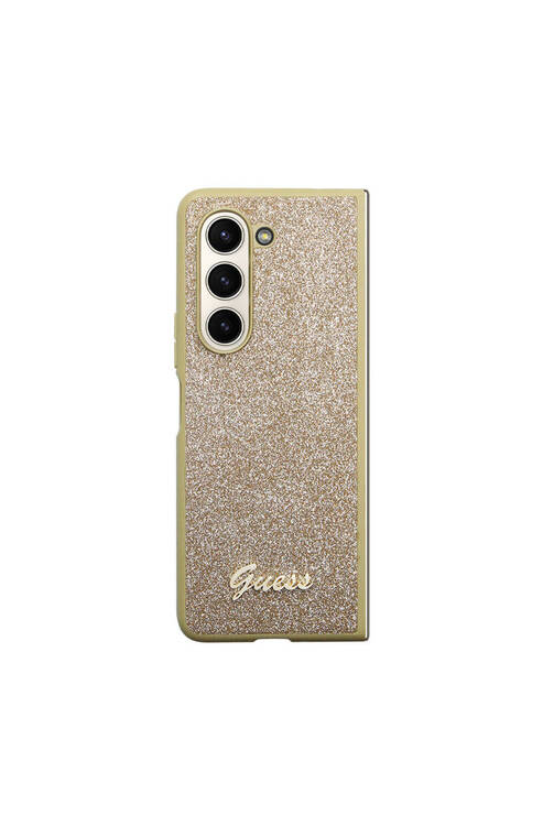 Galaxy Z Fold 5 Uyumlu Kılıf Guess Lisanslı Yazı Logolu Glitter Script Kapak Gold