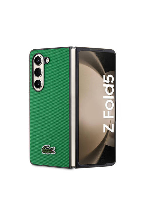 Galaxy Z Fold 5 Uyumlu Kılıf Lacoste Lisanslı PU Pike Desenli İkonik Timsah Logolu Yeşil