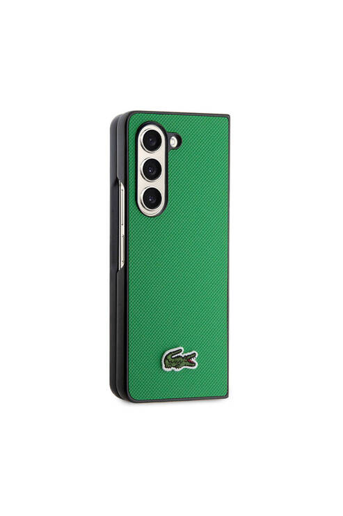 Galaxy Z Fold 5 Uyumlu Kılıf Lacoste Lisanslı PU Pike Desenli İkonik Timsah Logolu Yeşil
