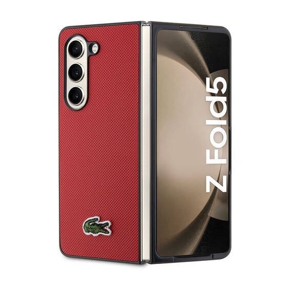 Galaxy Z Fold 5 Uyumlu Kılıf Lacoste Orjinal Lisanslı PU Pike Desenli İkonik Timsah Logolu Kırmızı