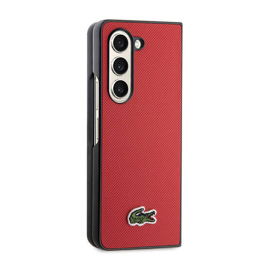 Galaxy Z Fold 5 Uyumlu Kılıf Lacoste Orjinal Lisanslı PU Pike Desenli İkonik Timsah Logolu Kırmızı