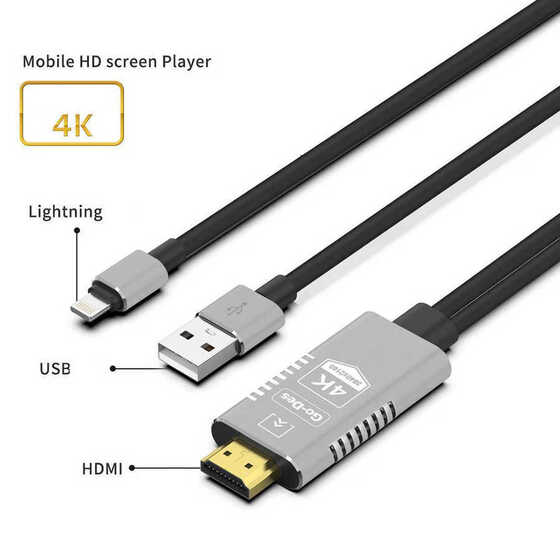 Go Des GD-8278 Lightning HDMI 4K Kablo 180 cm Görüntü Aktarım Kablosu