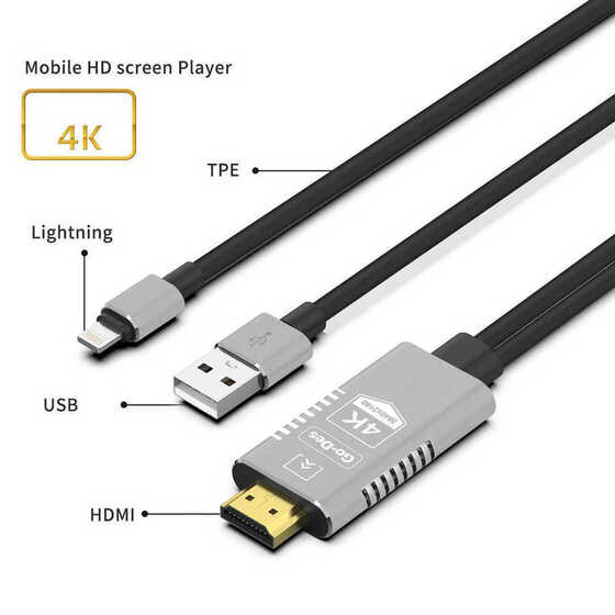 Go Des GD-8278 Lightning HDMI 4K Kablo 180 cm Görüntü Aktarım Kablosu