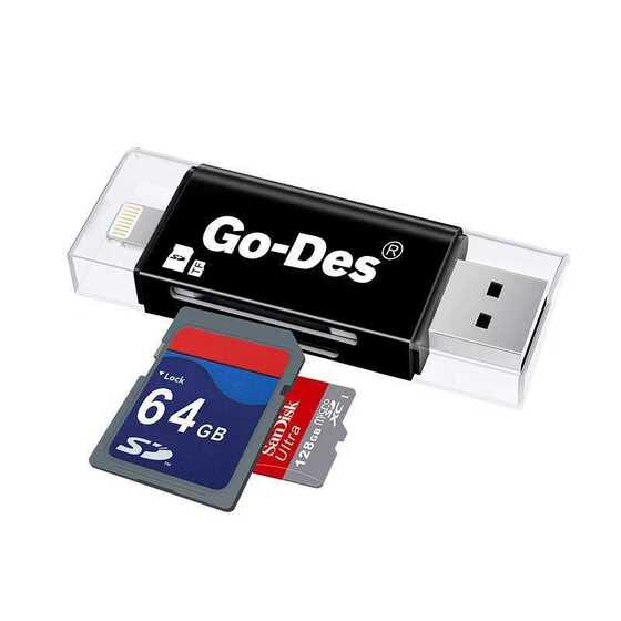 Go Des GD-DK102 Lightning & Micro USB Veri Aktarımı SD & Micro SD Kart Okuyucu