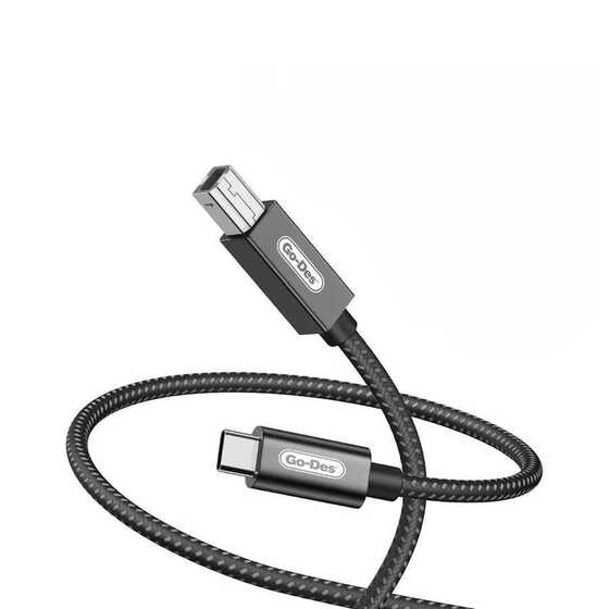 Go Des GD-HM837 Type-C to USB-B 2.0 Örgülü Data Yazıcı Kablosu 2 Metre