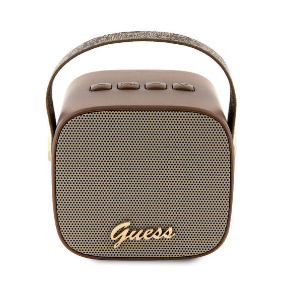 Guess Orjinal Lisanslı Askılı PU Deri Yazı Logolu 5W Bluetooth Speaker Kahverengi