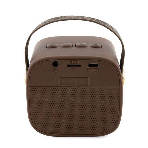 Guess Orjinal Lisanslı Askılı PU Deri Yazı Logolu 5W Bluetooth Speaker Kahverengi