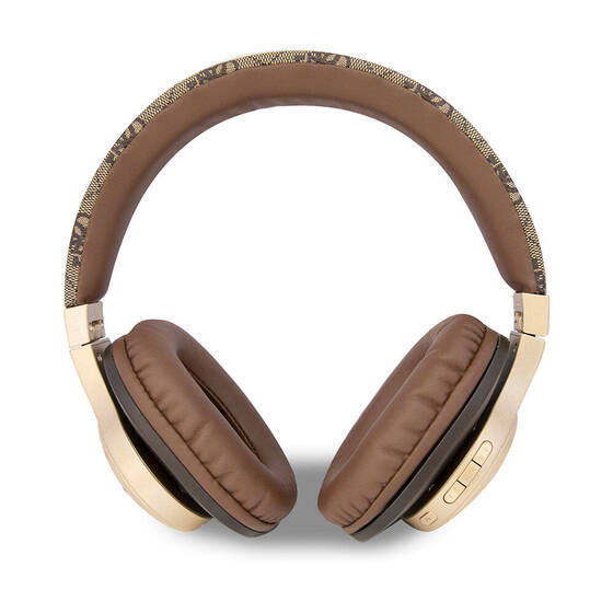 Guess Orjinal Lisanslı Bluetooth Kulaklık Script Gold Serisi Metal Yazı Logolu 4G Desenli Kahverengi