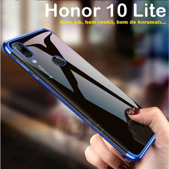 Honor 10 Lite Köşeleri Renkli Şeffaf Kamera Korumalı Kılıf