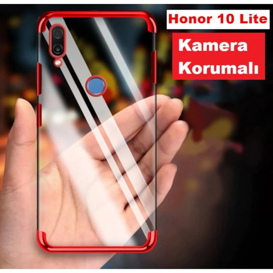 Honor 10 Lite Köşeleri Renkli Şeffaf Kamera Korumalı Kılıf