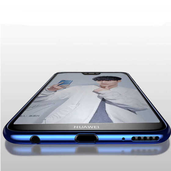 Huawei P Smart 2019 Kılıf İnce Köşeleri Renkli Şeffaf Silikon