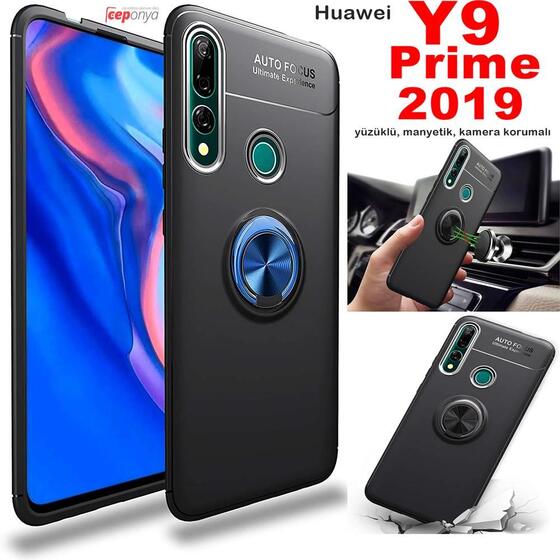 Huawei Y9 Prime 2019 Yüzüklü Standlı Manyetik Kamera Kor. Kılıf