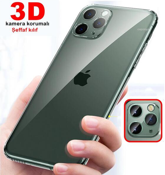 iPhone 11 3D Maksimum Kamera Korumalı Şeffaf Esnek Silikon Kılıf